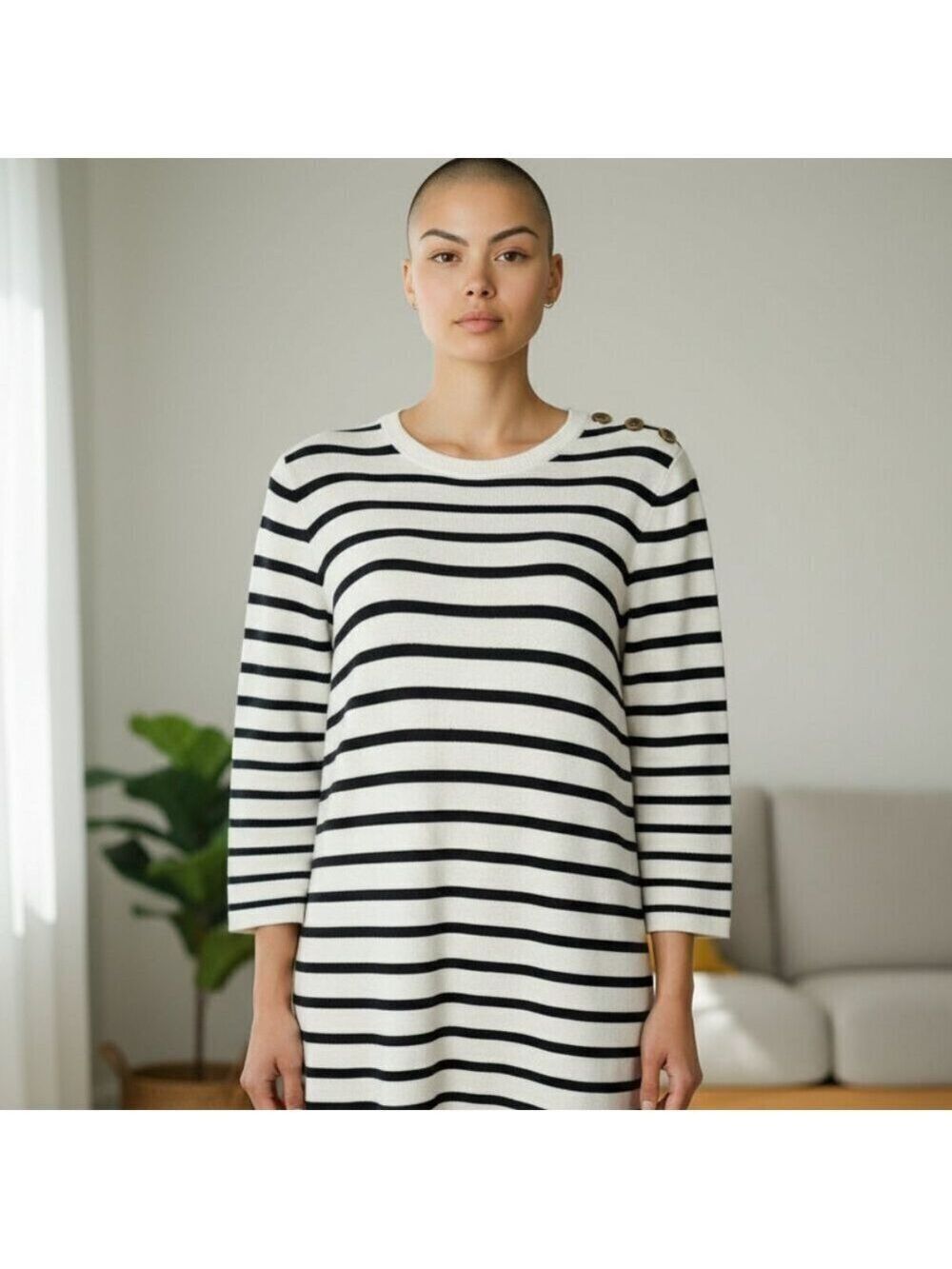 Theory Lemdrella Prosecco Dress Black & Cream Striped Size S